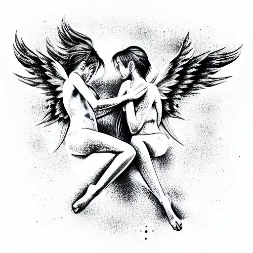 two angels shoot at each other tattoo design idea