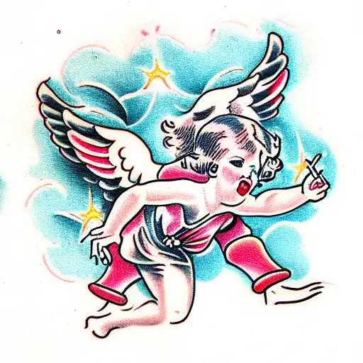 two angels shoot at each other tattoo design idea