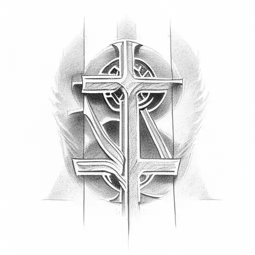 Christian Cross bible verse John 14:20 and initials RJS tattoo design idea