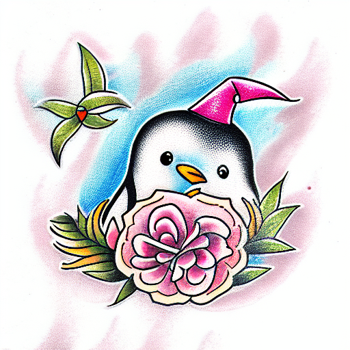 pink baby penguin  tattoo design idea