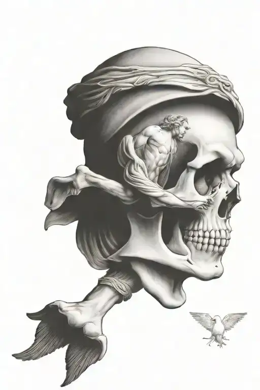 creation of adam and icarus falling from sky tattoo design idea