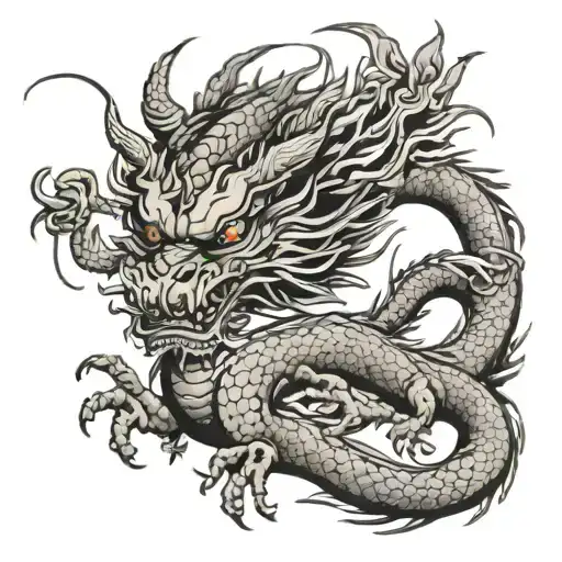 traditional chinese dragon realism black grey gothic    tattoo design idea