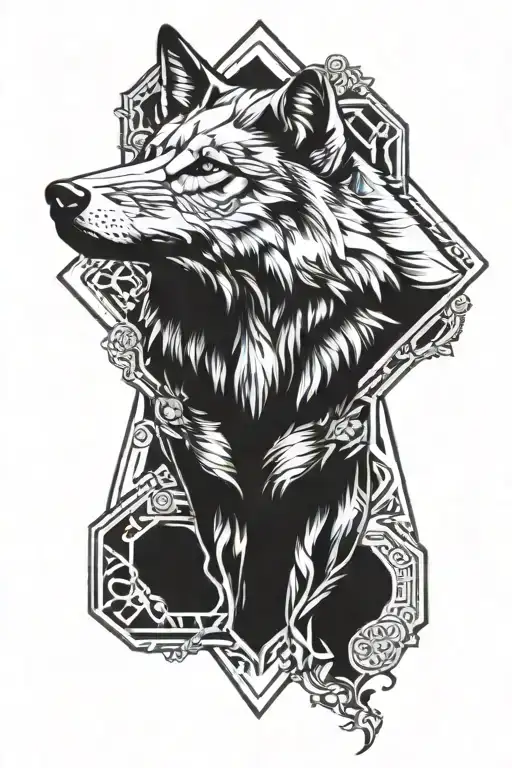 wolf hexagon mandala design tattoo design idea
