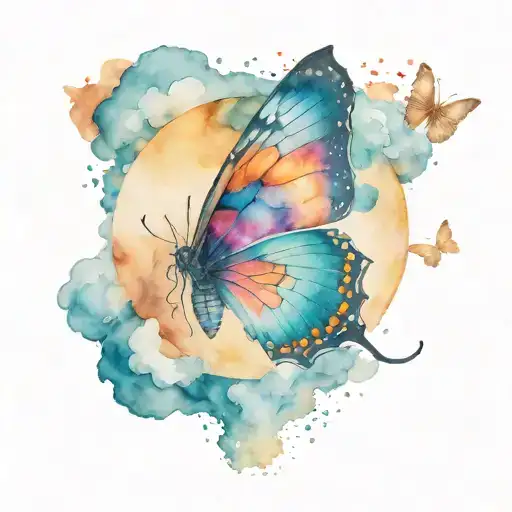 butterfly purched on moon and clouds galaxy watercolor something for spiritual growth transformation tattoo design idea