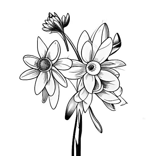 bouquet of flowers snowdrop, daisy and daffodil  tattoo design idea