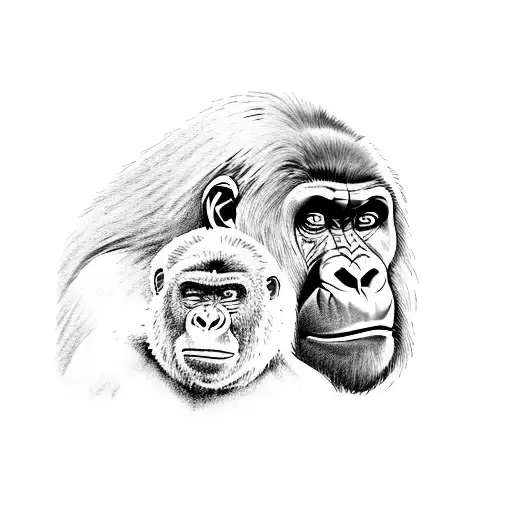 Gorilla protecting family tattoo design idea