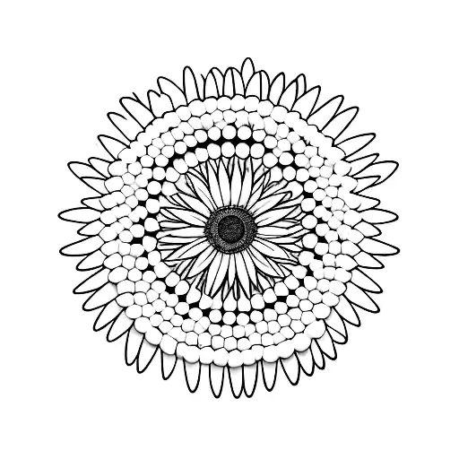 An abstract symbol of a daisy made up of piano keys tattoo design idea