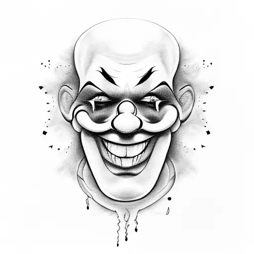 A sinister clown face emerging from a cloud of smoke tattoo design idea