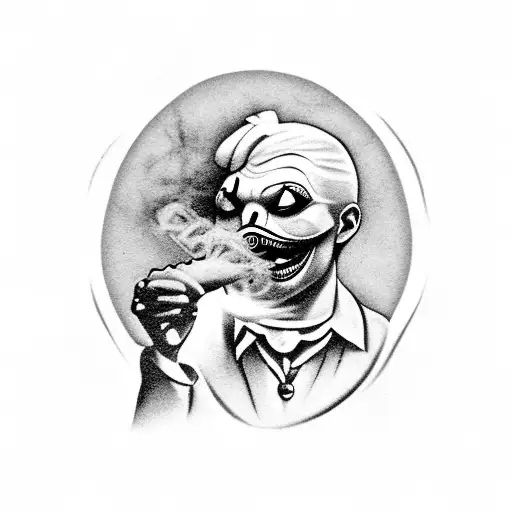 A scary clown blowing smoke rings tattoo design idea