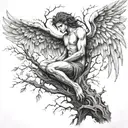 fallen angel in a tree intertwined tattoo design idea