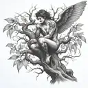 fallen angel in a tree intertwined tattoo design idea