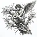 fallen angel in a tree intertwined tattoo design idea