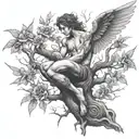 fallen angel in a tree intertwined tattoo design idea