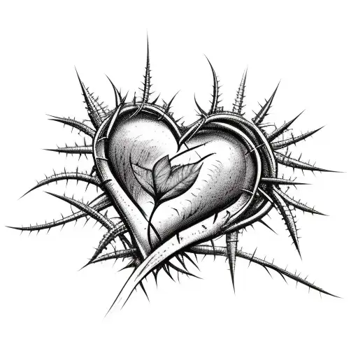 Barbed Wire + Thorny Vines bleeding into a bleeding heart tattoo design idea