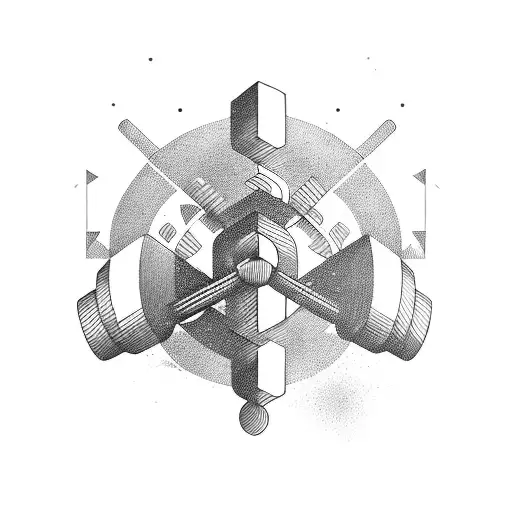 Combine a barbell and a kettlebell in a dynamic and abstract design tattoo design idea
