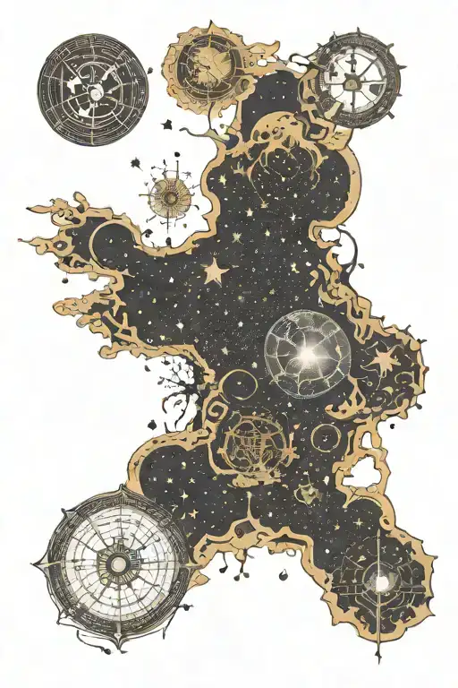 A celestial map tattoo of the night sky over Nottingham, with constellations representing the client's family members tattoo design idea