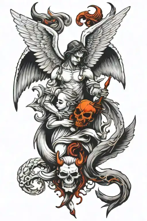 angel and devil half and half tattoo design idea