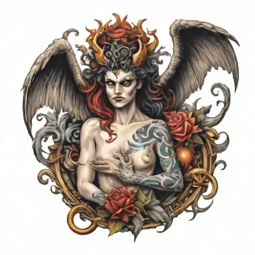 half angel half devil heaven and hell tattoo design idea