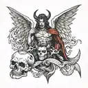 half angel half devil heaven and hell tattoo design idea