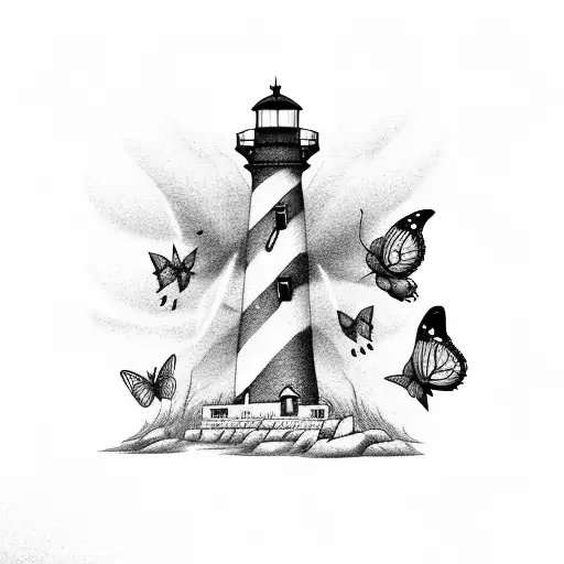 Lighthouse with butterfly  tattoo design idea