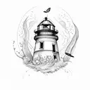 Lighthouse with butterfly  tattoo design idea