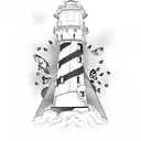 Lighthouse with butterfly  tattoo design idea