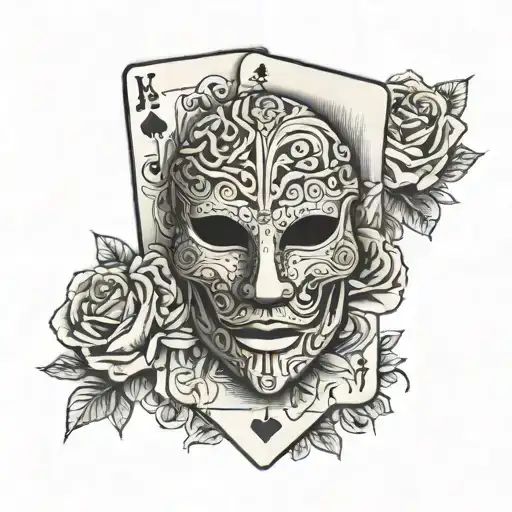 Theater Mask, Playing Cards, number 24, roses tattoo design idea