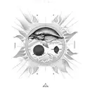 rock, sun birthdate tattoo design idea