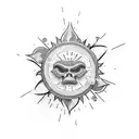 rock, sun birthdate tattoo design idea