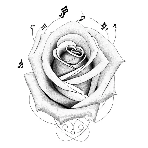 A musical note intertwined with a delicate rose tattoo design idea