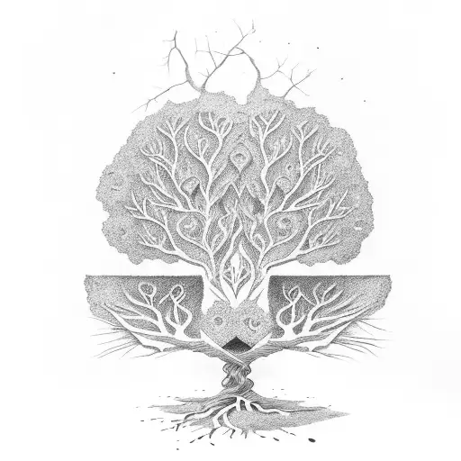A tree growing from an open book with roots spelling 'amor' tattoo design idea