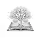 A tree growing from an open book with roots spelling 'amor' tattoo design idea