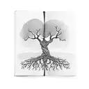 A tree growing from an open book with roots spelling 'amor' tattoo design idea