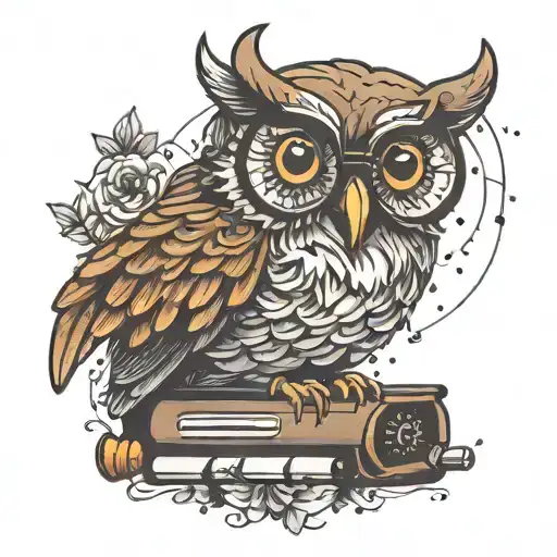typewriter owl wearing glasses  tattoo design idea