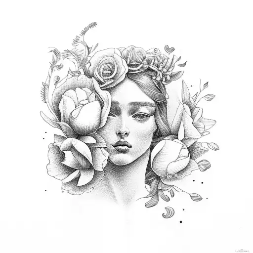 birth of venus with flowers  tattoo design idea