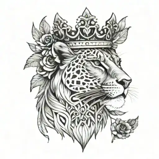 mother earth melody air lioness wearing a crown tattoo design idea