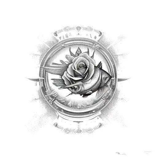 bass fish with rose and ovarian cancer logo  tattoo design idea