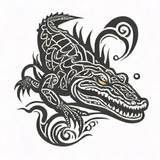 crocodile swimming tattoo design idea