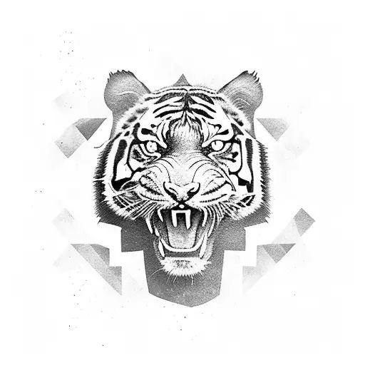 A dynamic silhouette of a sprinter with a tiger's head in the background tattoo design idea