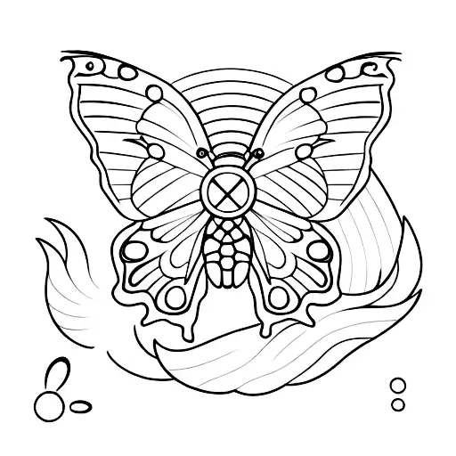 A majestic sunset over the ocean with a silhouette of a dog and butterfly tattoo design idea