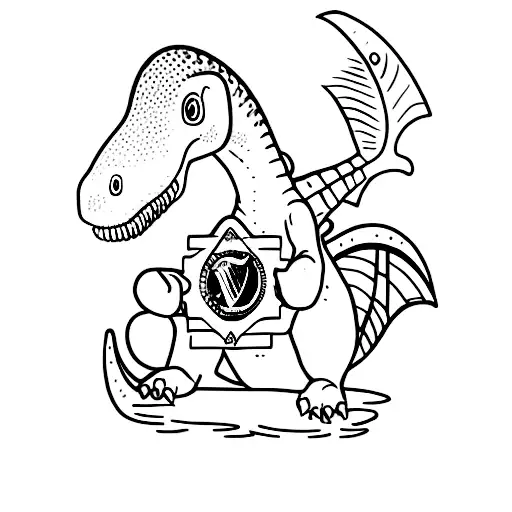 dinosaur holding little guinness harp tattoo design idea