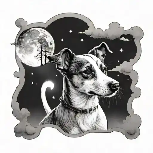 Jack Russel with a moon in the background black tattoo design idea