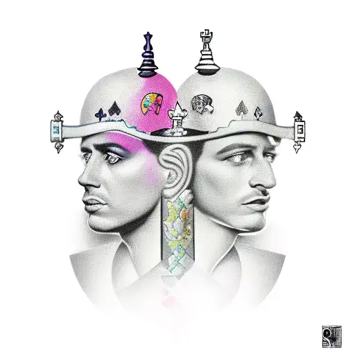 Queen piece of chess protected by gemini  tattoo design idea