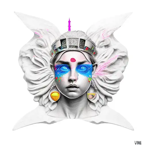  diosa griega que projecte fuerza, esperezanda y fuerza mental tattoo design idea