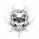 A dotwork tattoo featuring a flaming skull and a rose tattoo design idea