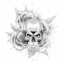 A dotwork tattoo featuring a flaming skull and a rose tattoo design idea