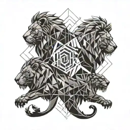 two Lions catch a Fish tattoo design idea