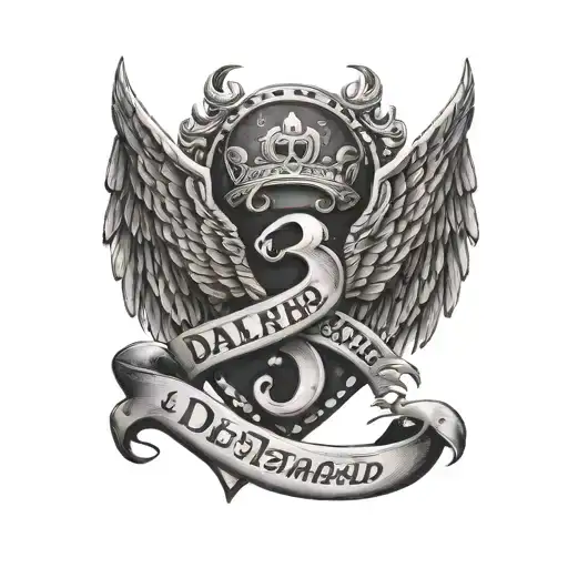 Dale Earnhardt number 3 crosses and number 00 sketch between angel wings tattoo design idea