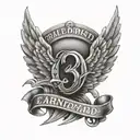 Dale Earnhardt number 3 crosses and number 00 sketch between angel wings tattoo design idea