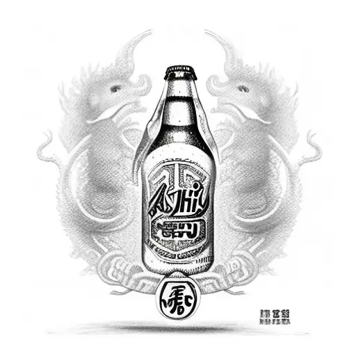 Asahi superdry beer bottle with arms and eyes monster tattoo design idea